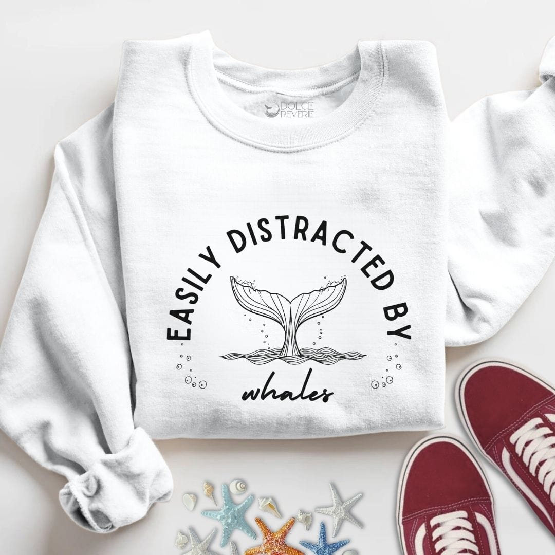 Easily Distracted By Whales Sweatshirt S / White