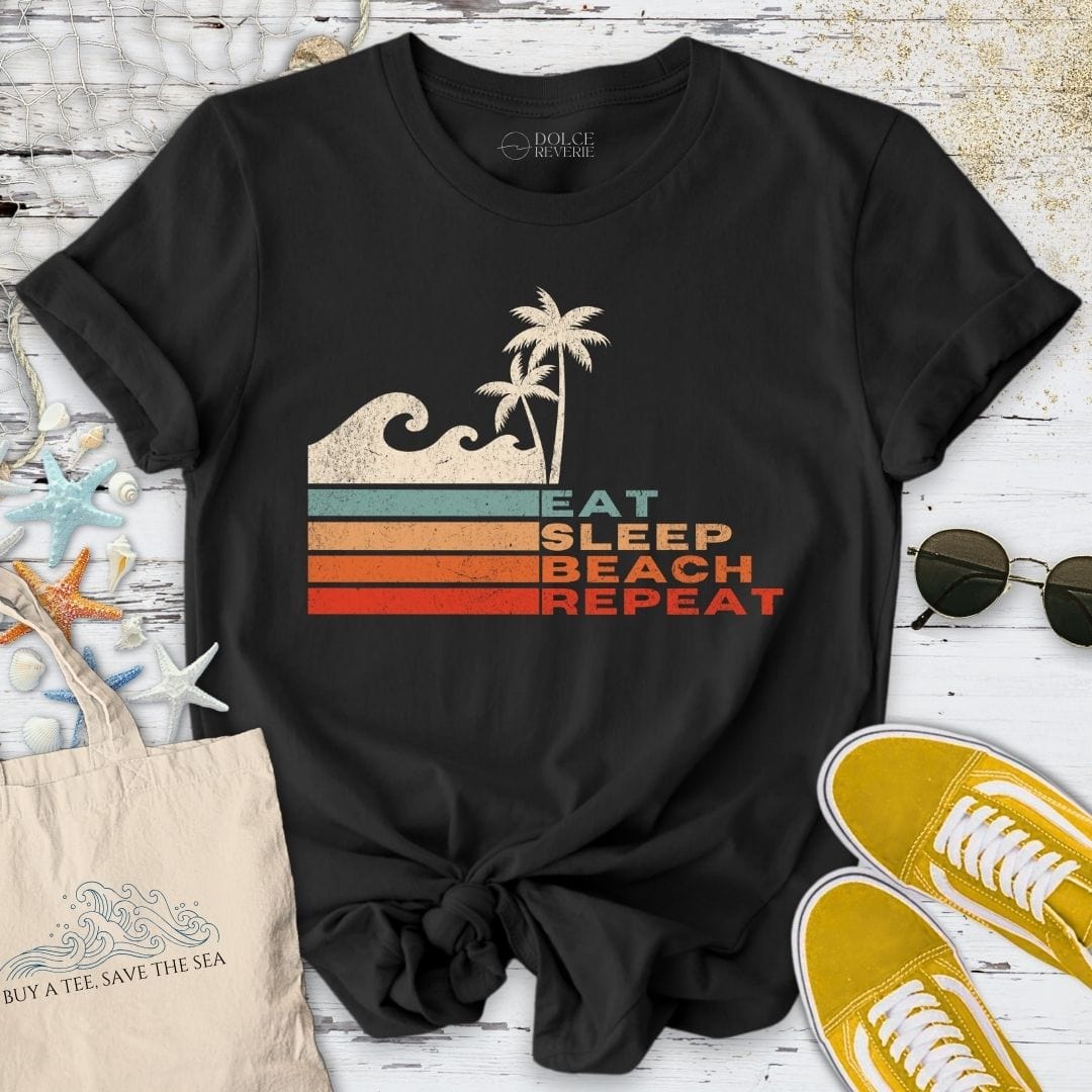 Eat Sleep Beach Repeat T-Shirt Black / S