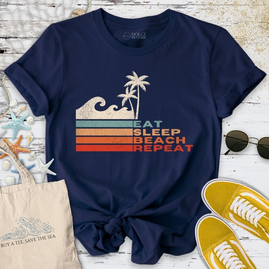 Eat Sleep Beach Repeat T-Shirt Navy / S
