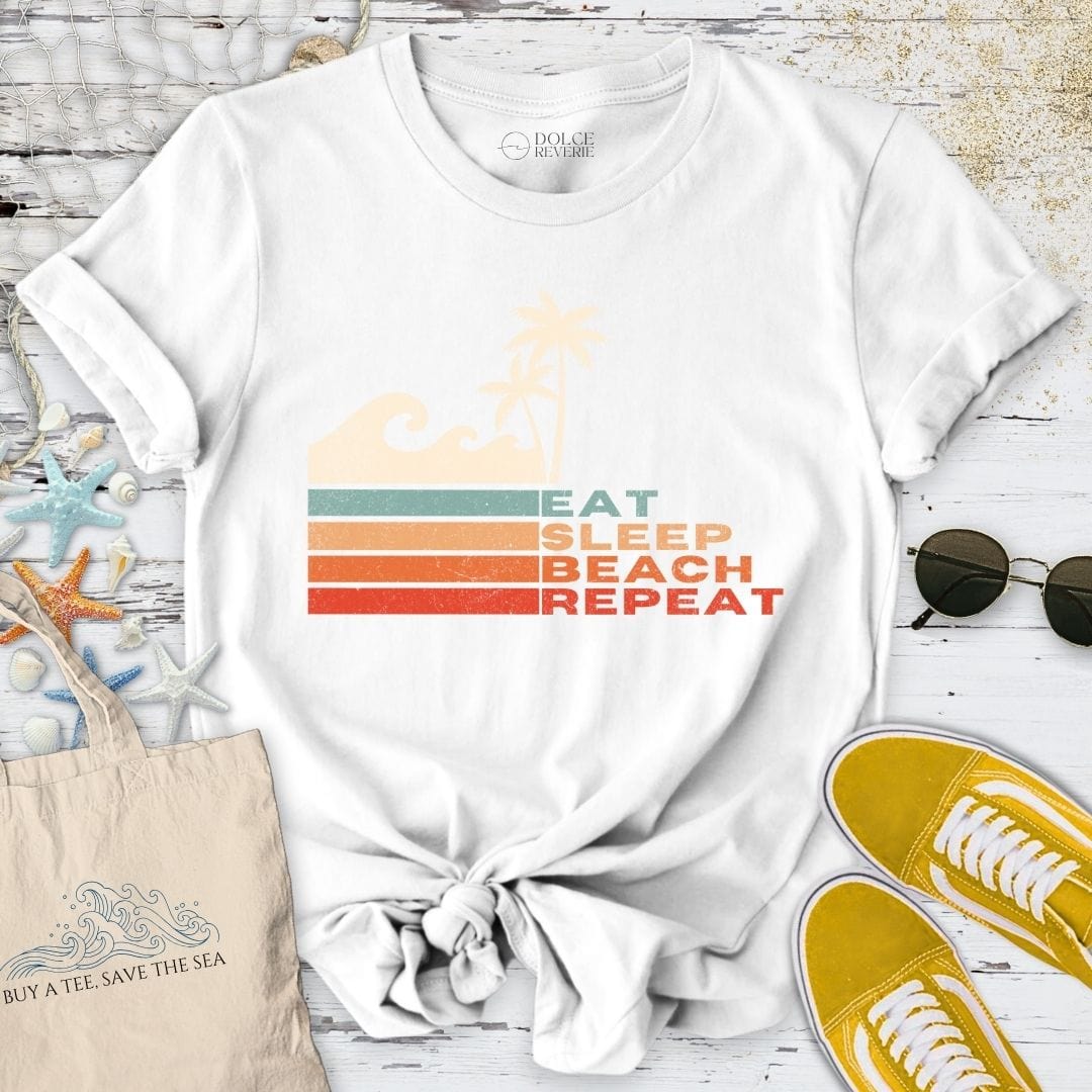 Eat Sleep Beach Repeat T-Shirt White / S