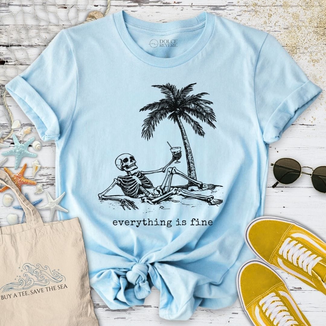 Everything Is Fine Skeleton T-Shirt Light Blue / S