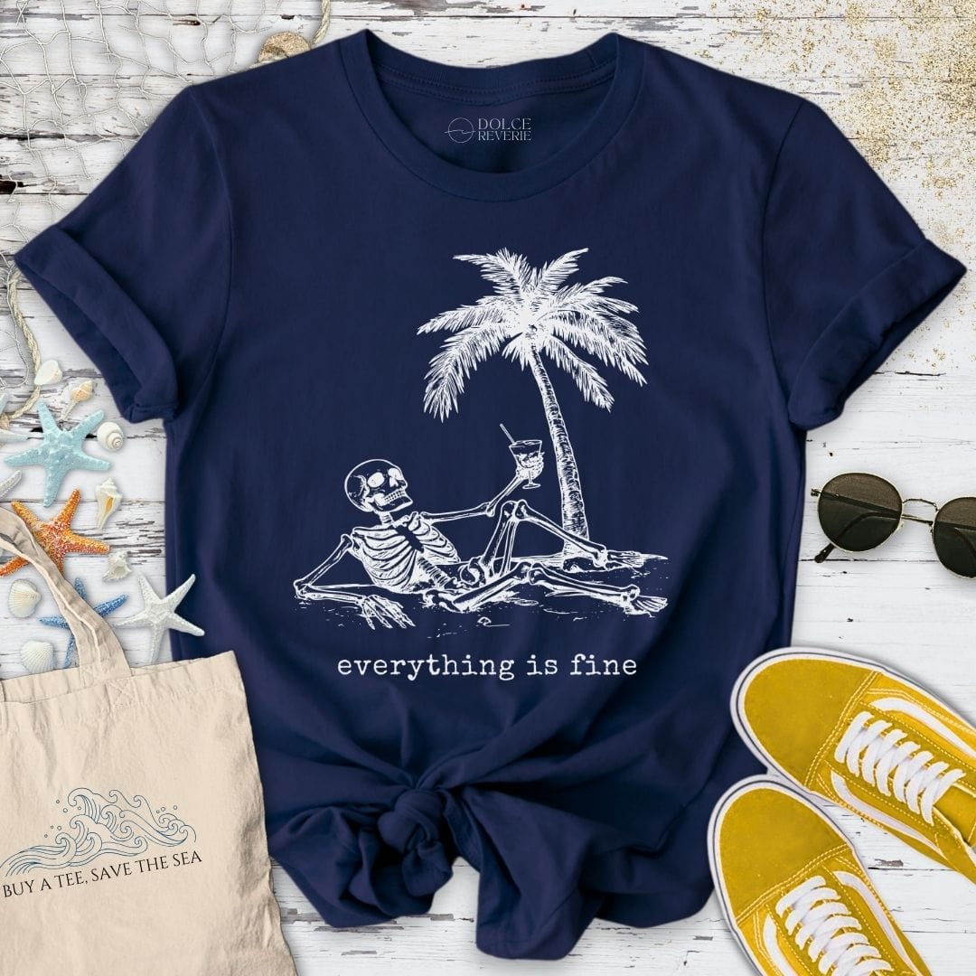Everything Is Fine Skeleton T-Shirt Navy / S