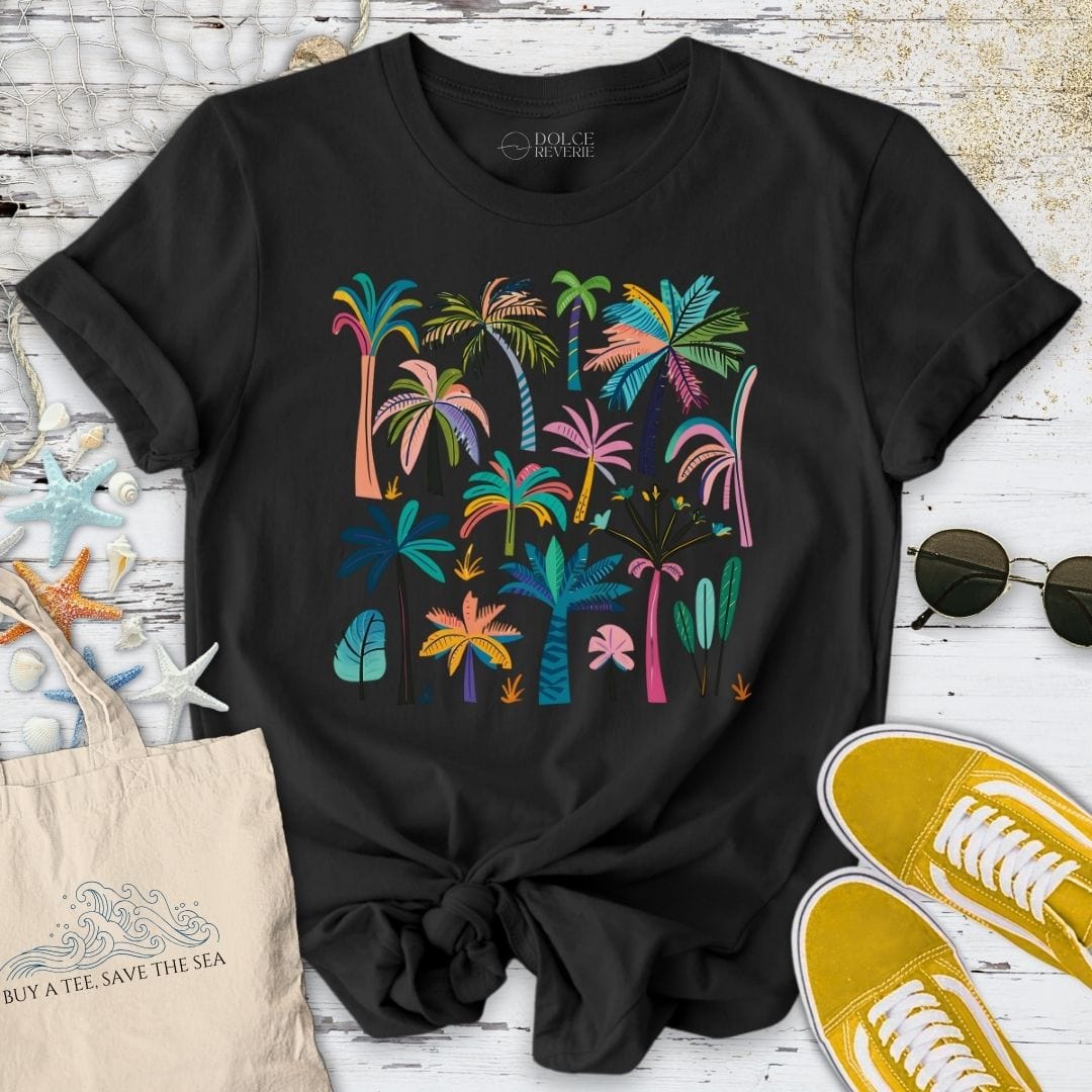 Field Of Colorful Palmtrees T-Shirt Black / S