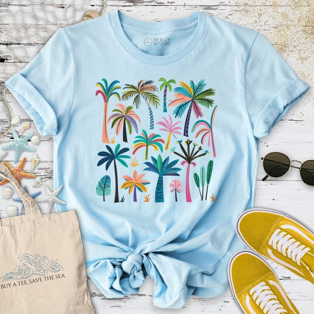 Field Of Colorful Palmtrees T-Shirt Light Blue / S