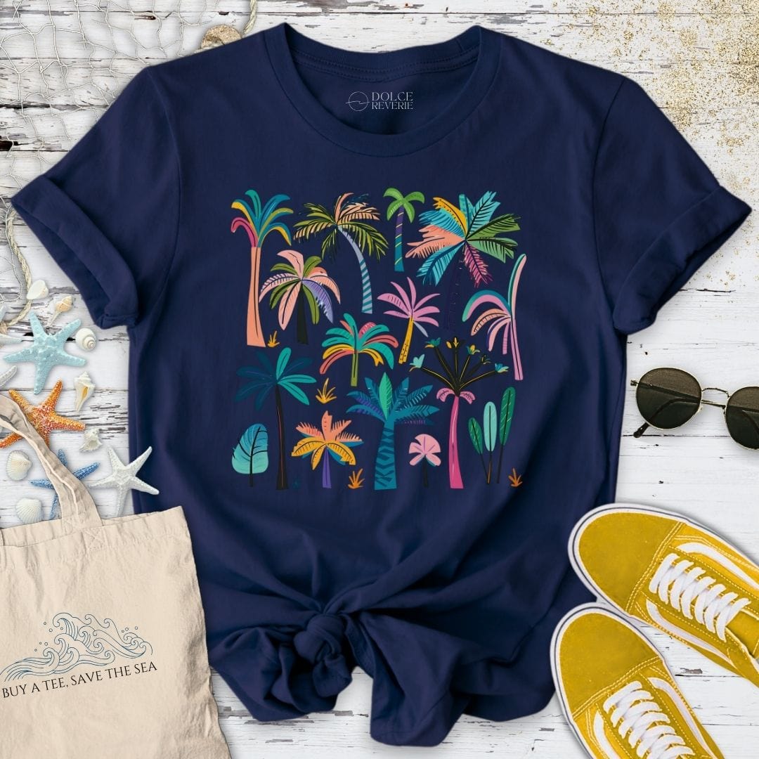 Field Of Colorful Palmtrees T-Shirt Navy / S