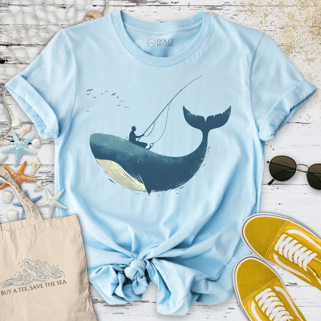 Fishing Whale T-Shirt Light Blue / S