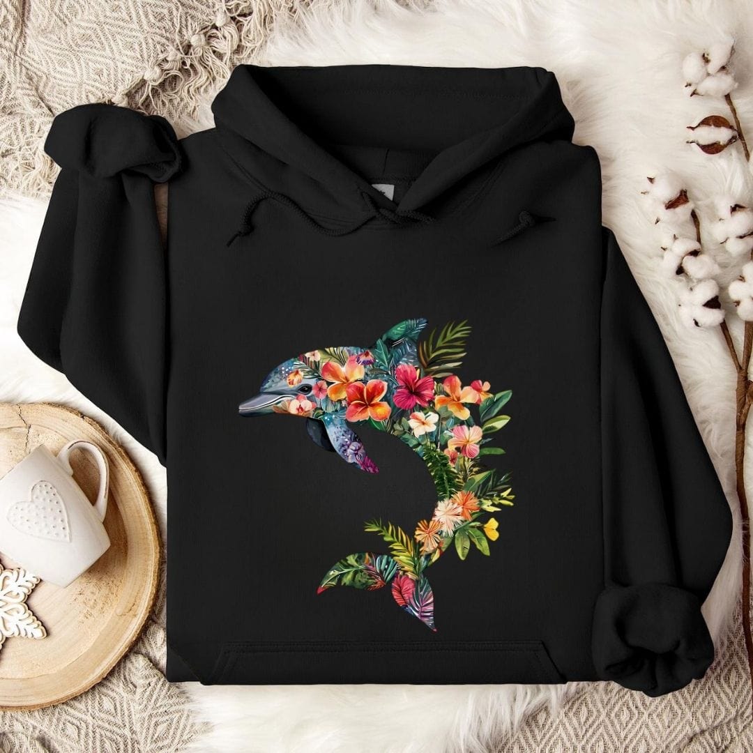Floral Dolphin Hoodie Black / S