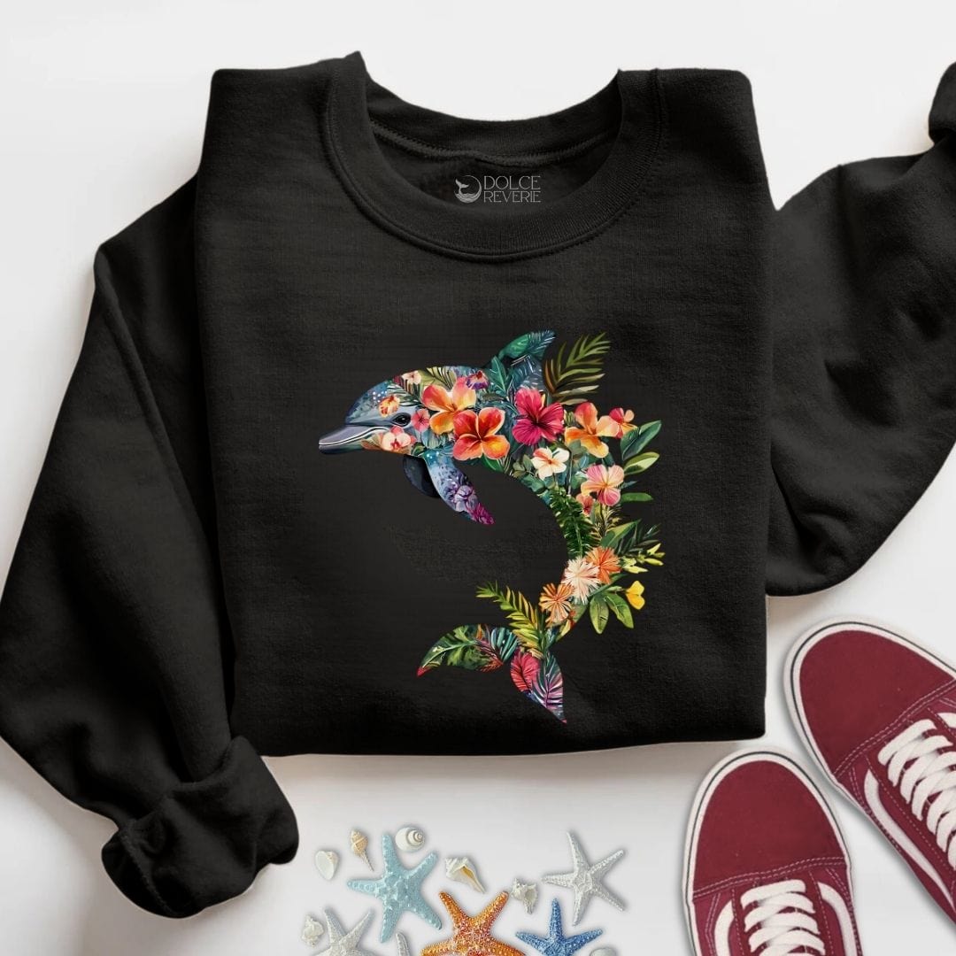 Floral Dolphin Sweatshirt S / Black
