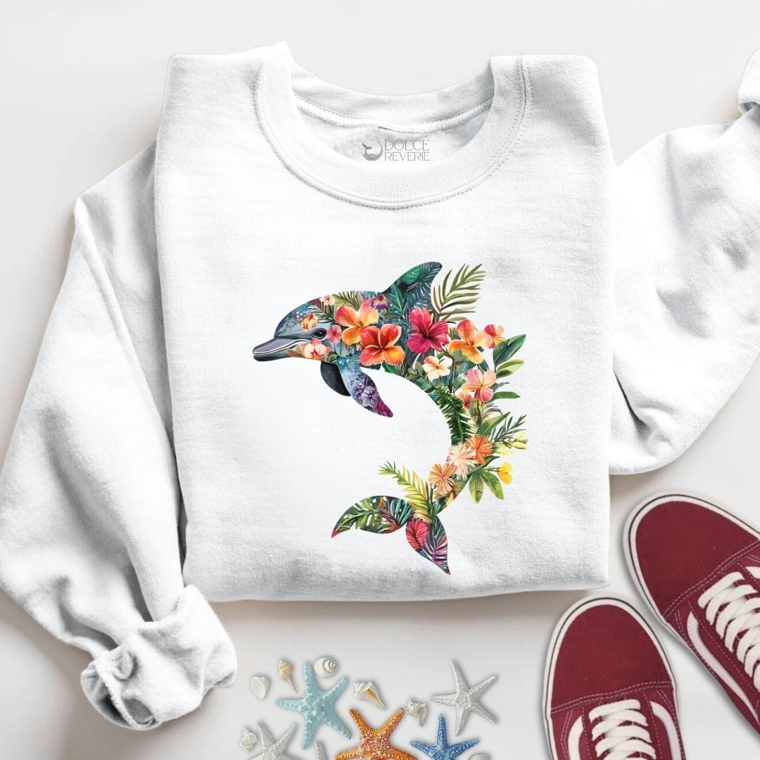 Floral Dolphin Sweatshirt S / White