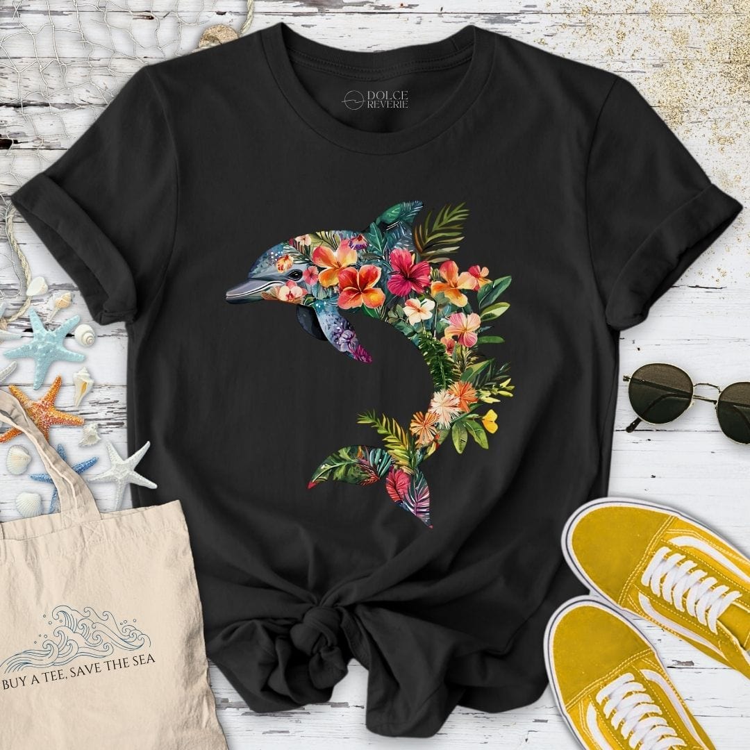 Floral Dolphin T-Shirt Black / S