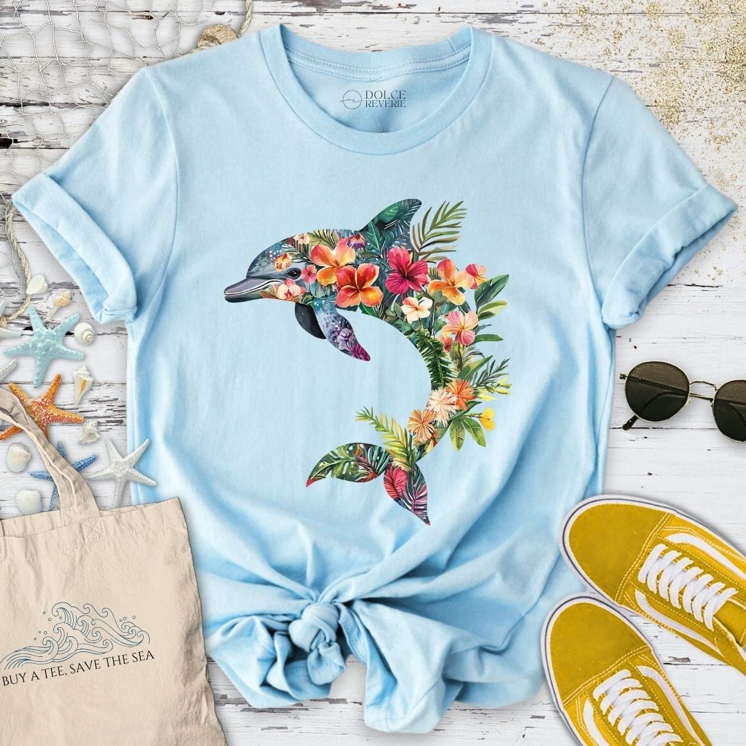 Floral Dolphin T-Shirt Light Blue / S