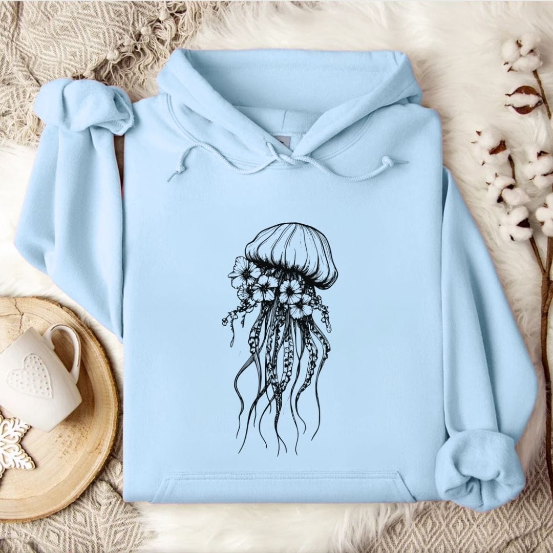 Floral Jellyfish Hoodie Light Blue / S