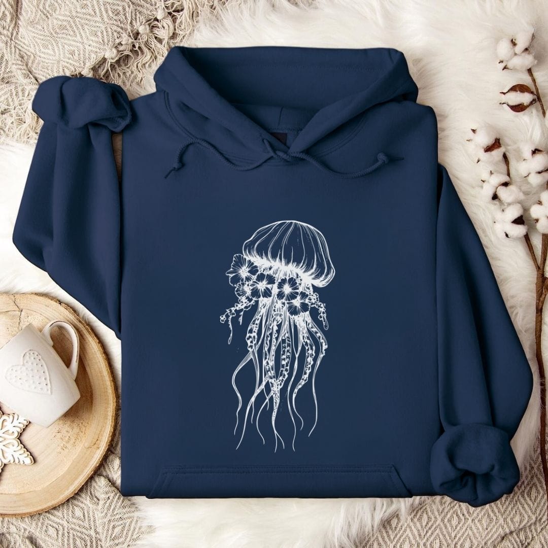 Floral Jellyfish Hoodie Navy / S