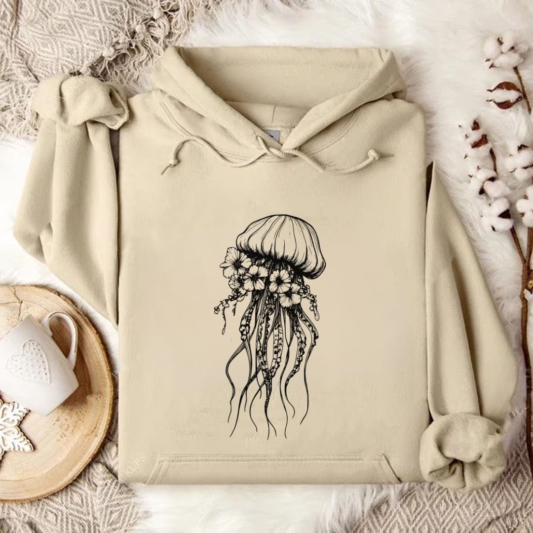 Floral Jellyfish Hoodie Sand / S