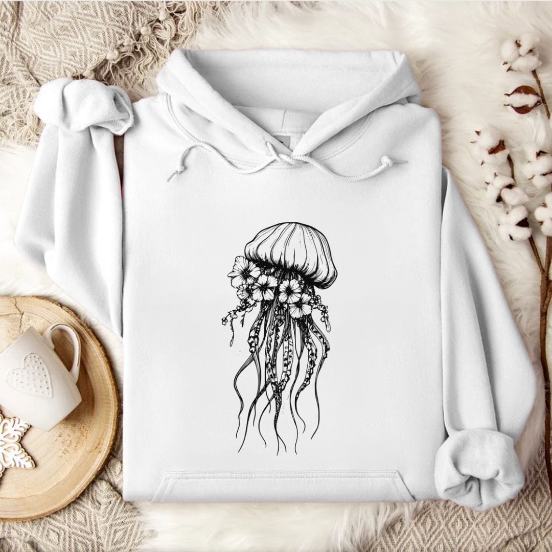 Floral Jellyfish Hoodie White / S
