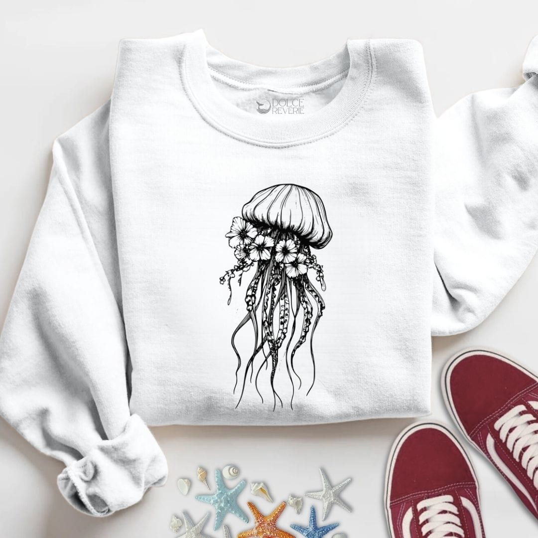 Floral Jellyfish Sweatshirt S / White