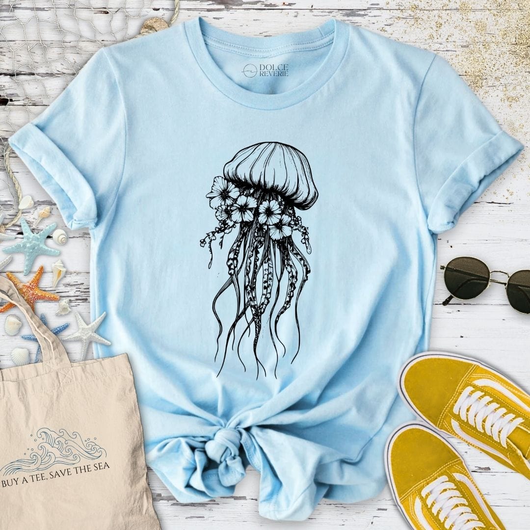 Floral Jellyfish T-Shirt Light Blue / S