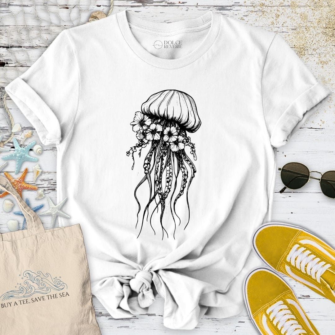 Floral Jellyfish T-Shirt White / S