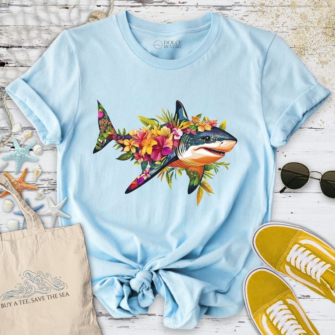 Floral Shark T-Shirt Light Blue / S