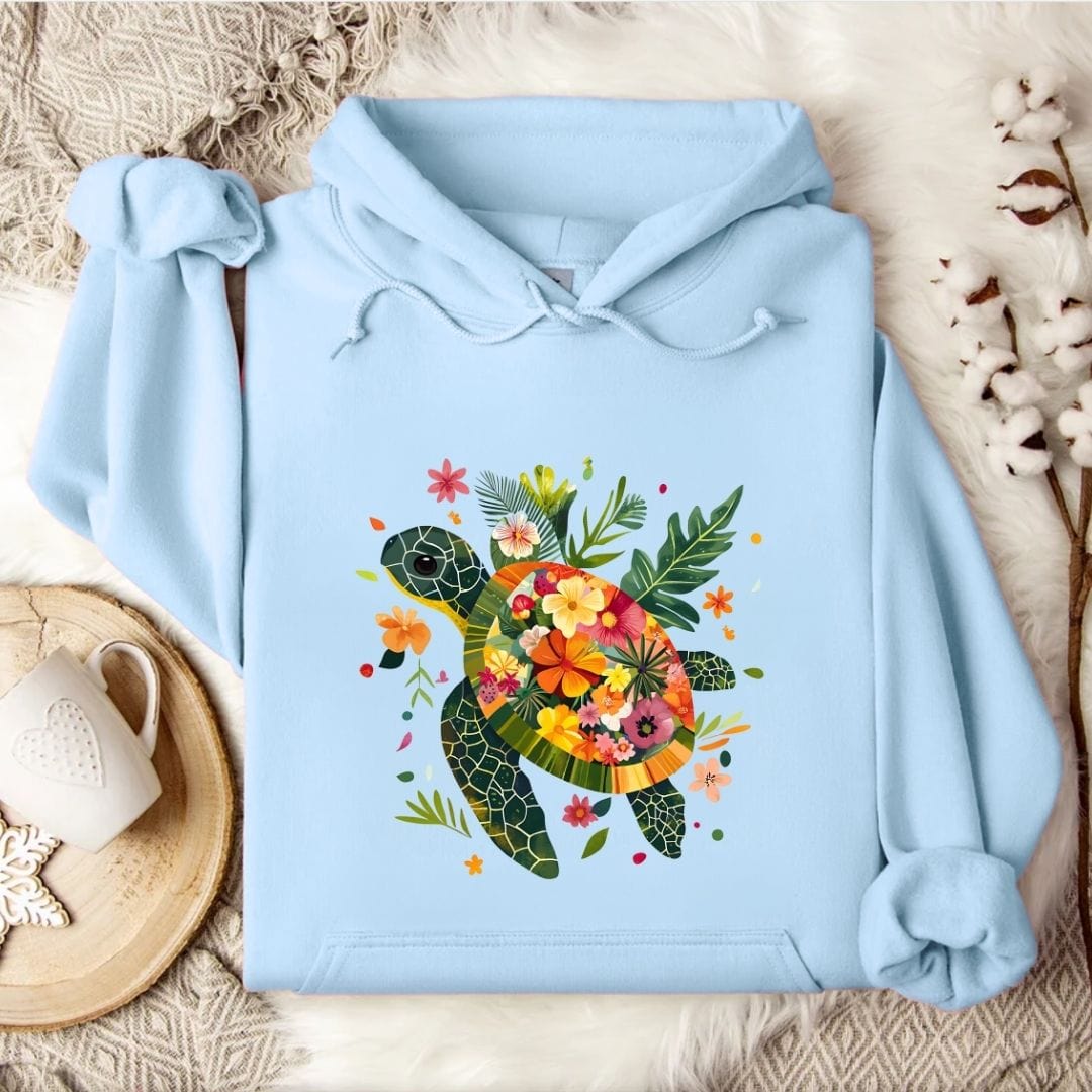 Floral Turtle Hoodie Light Blue / S