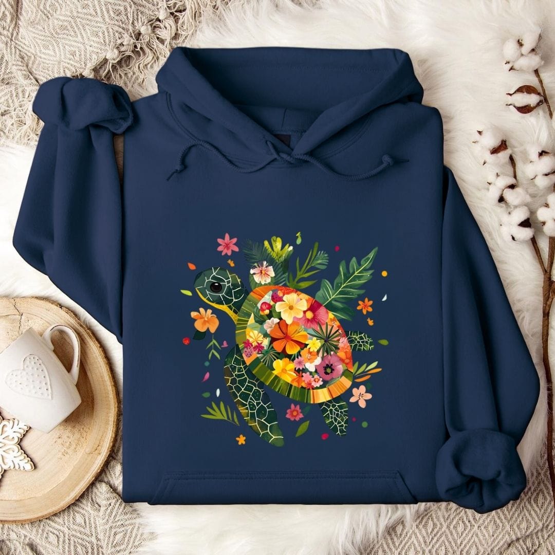 Floral Turtle Hoodie Navy / S