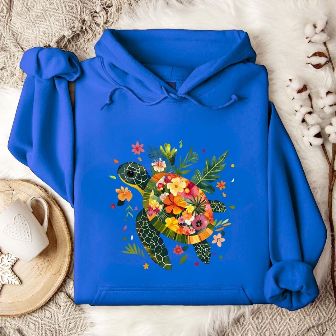 Floral Turtle Hoodie Royal / S