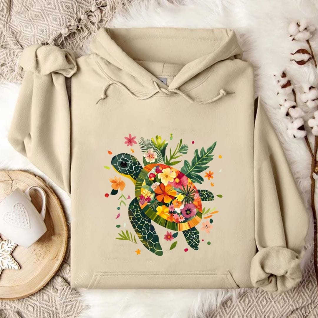 Floral Turtle Hoodie Sand / S
