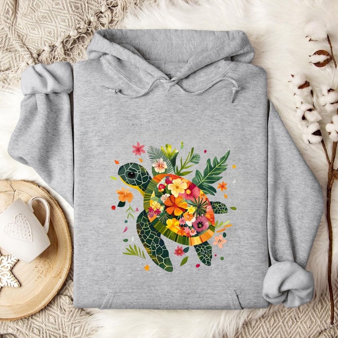 Floral Turtle Hoodie Sport Grey / S