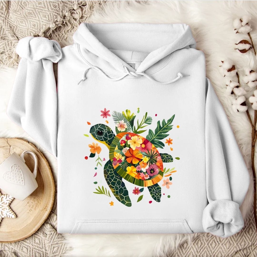 Floral Turtle Hoodie White / S