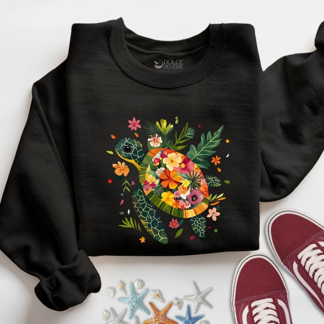 Floral Turtle Sweatshirt S / Black