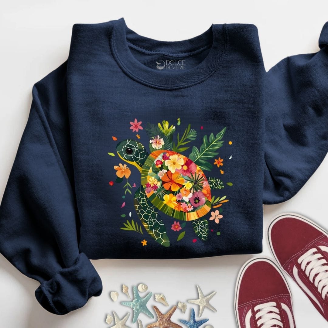 Floral Turtle Sweatshirt S / Navy
