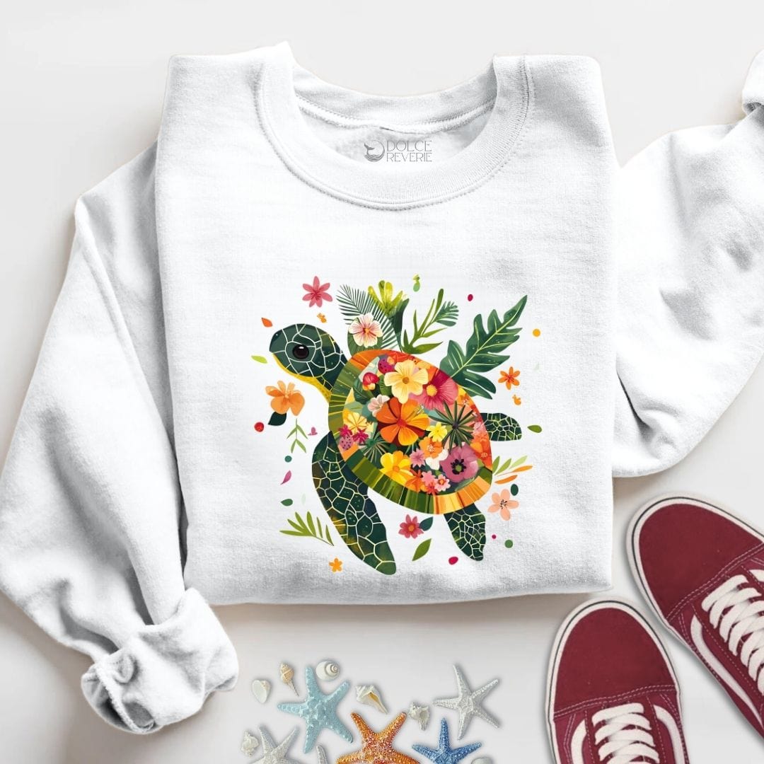 Floral Turtle Sweatshirt S / White