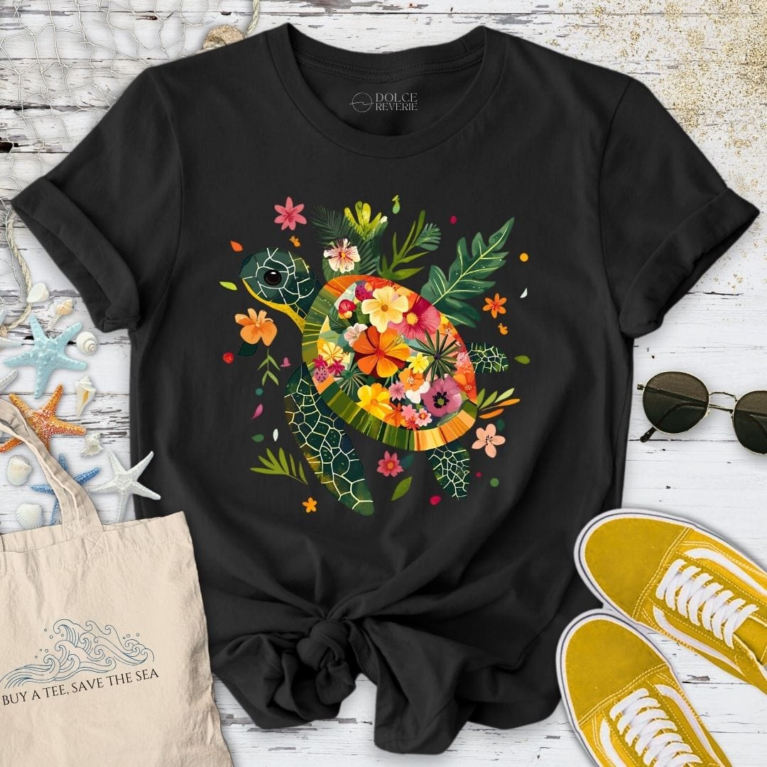 Floral Turtle T-Shirt Black / S