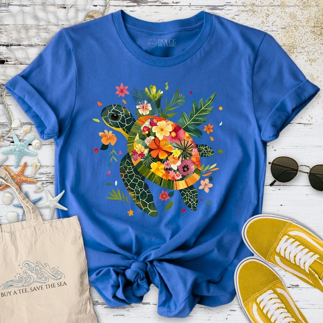 Floral Turtle T-Shirt Royal / S