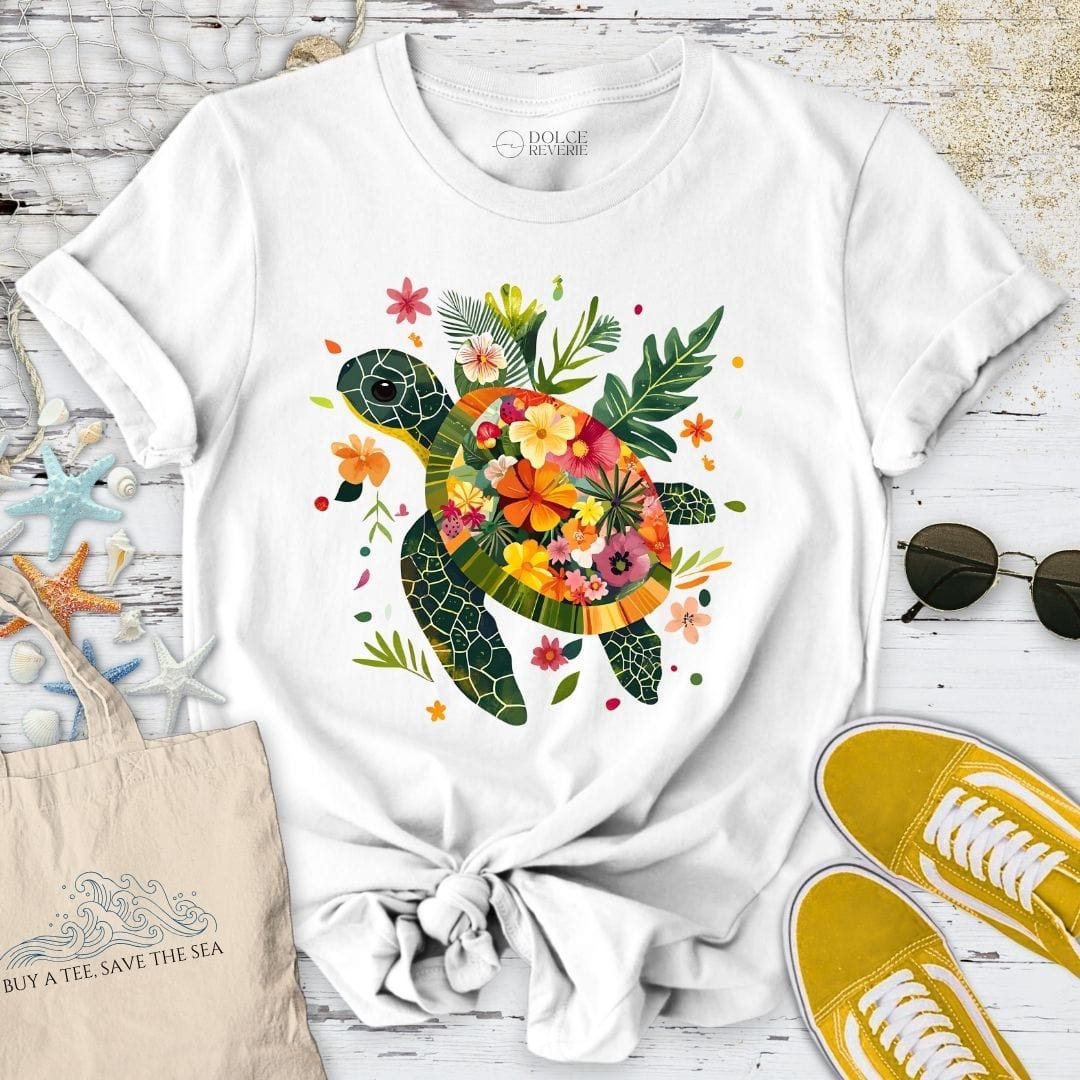 Floral Turtle T-Shirt White / S