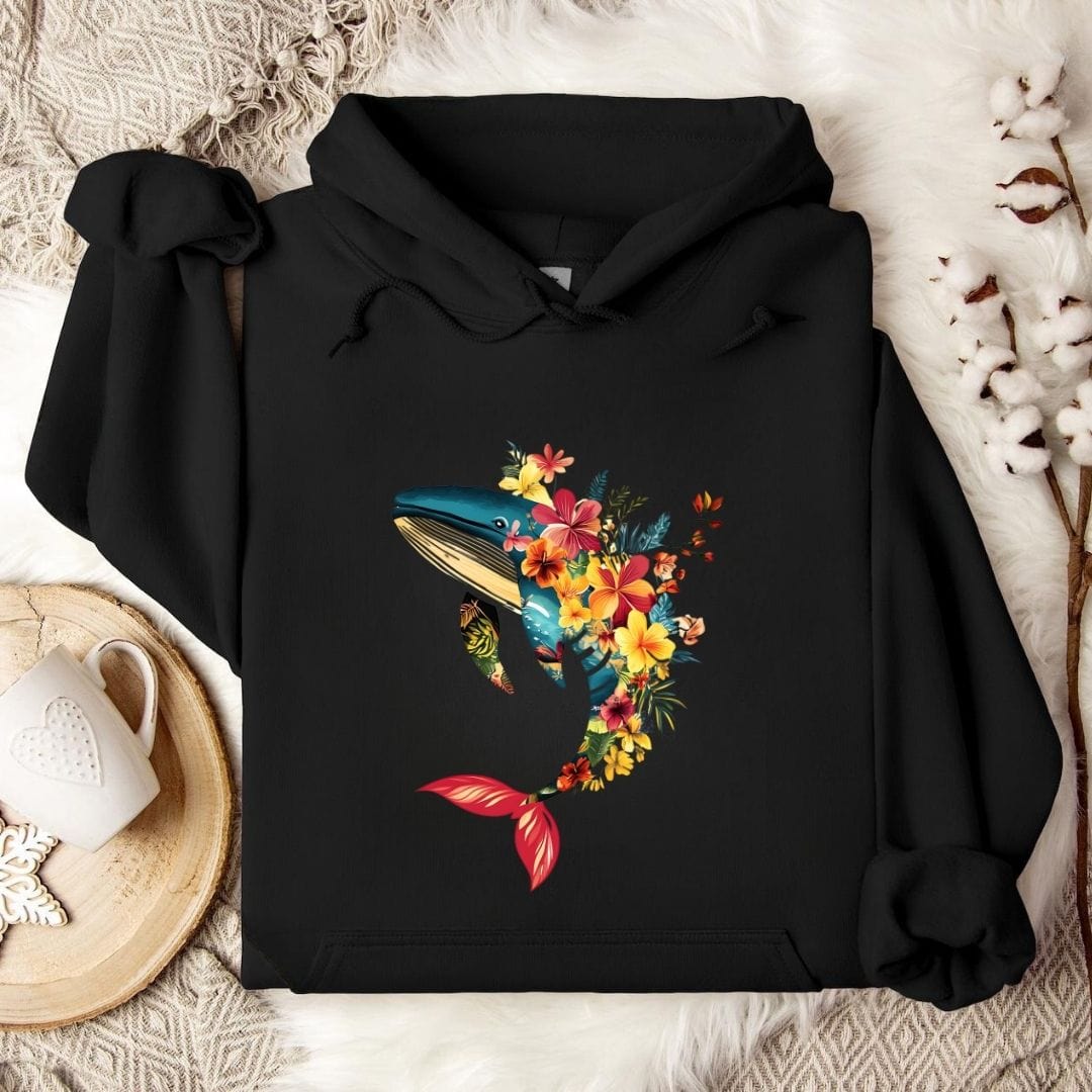Floral Whale Hoodie Black / S