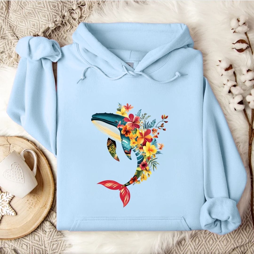 Floral Whale Hoodie Light Blue / S