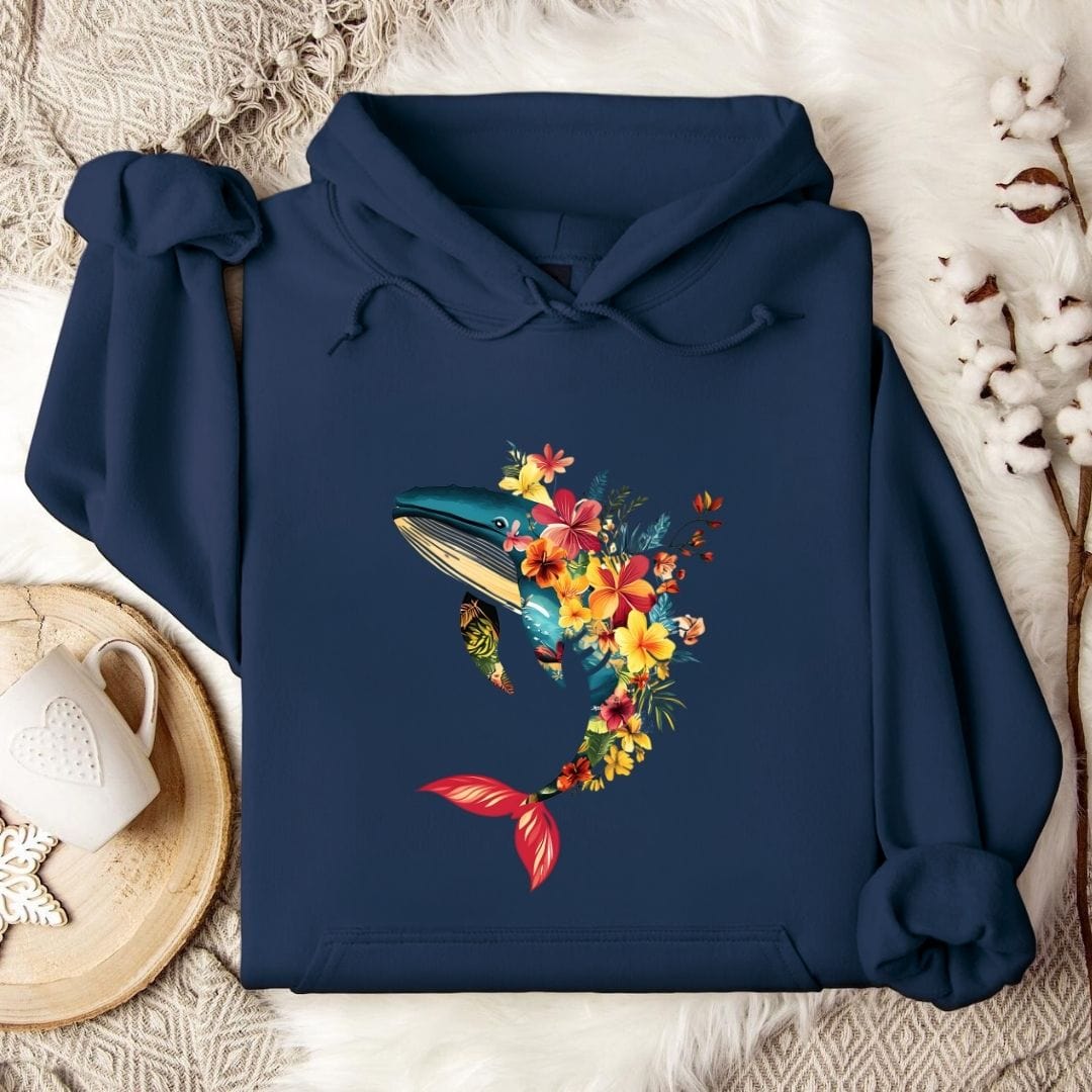 Floral Whale Hoodie Navy / S