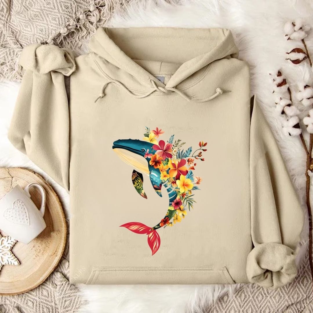 Floral Whale Hoodie Sand / S