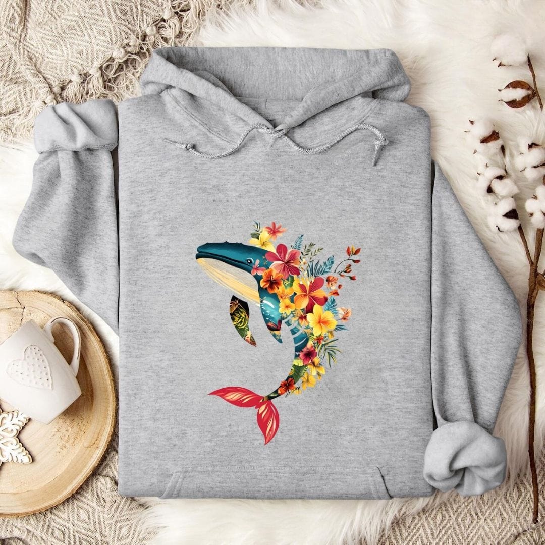 Floral Whale Hoodie Sport Grey / S