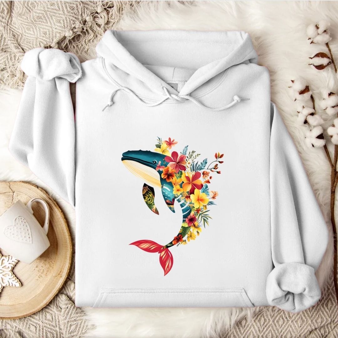 Floral Whale Hoodie White / S