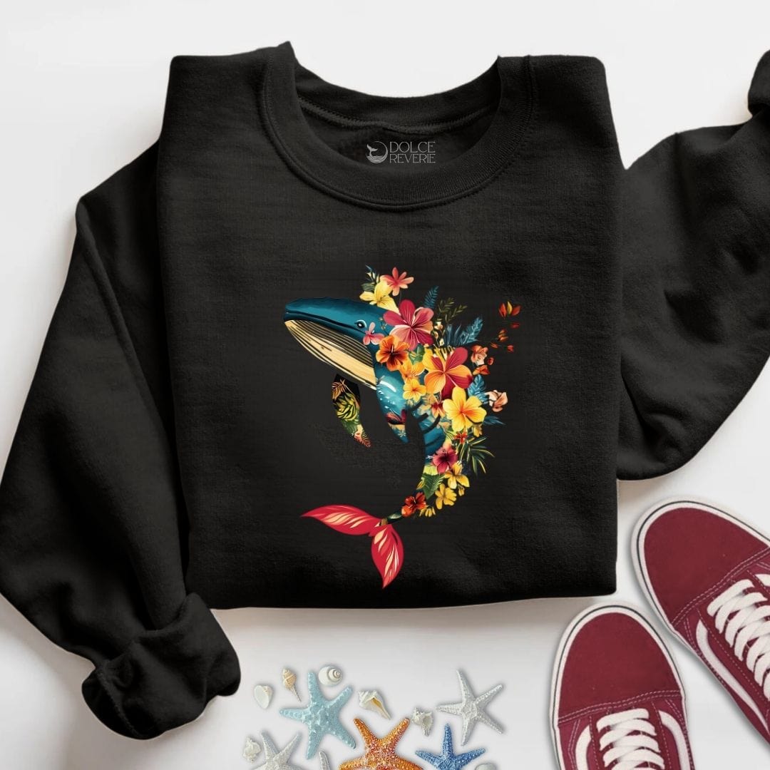 Floral Whale Sweatshirt S / Black