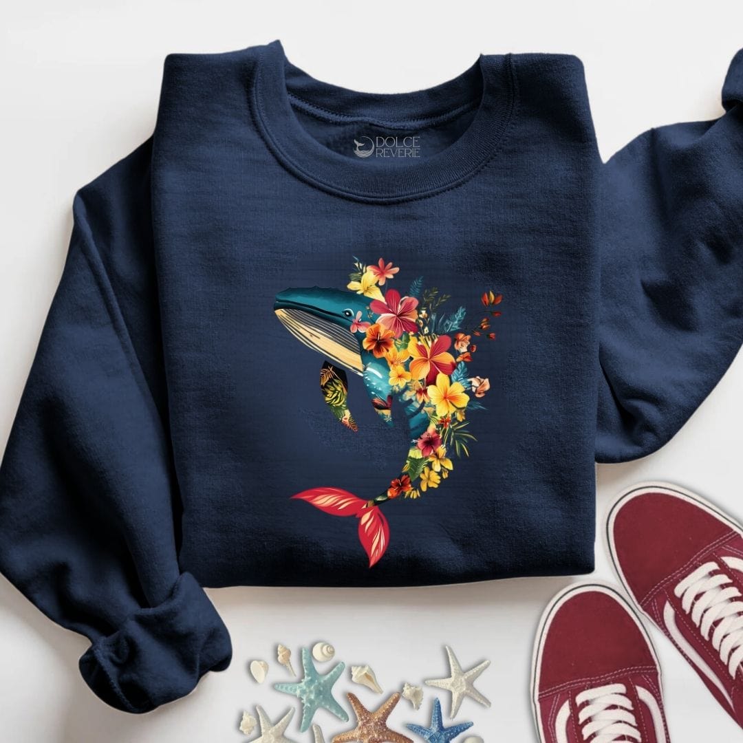 Floral Whale Sweatshirt S / Navy