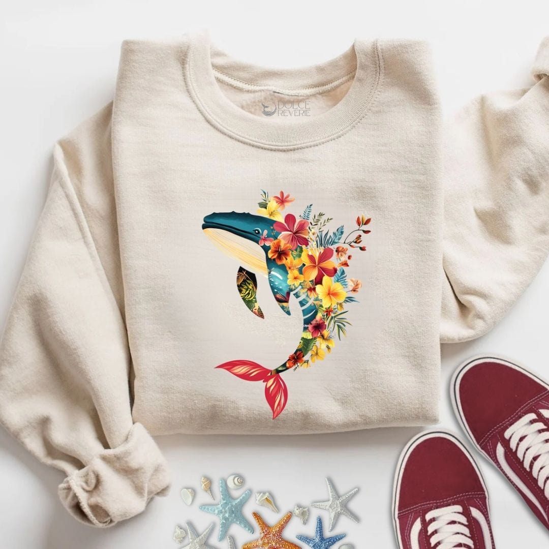 Floral Whale Sweatshirt S / Sand