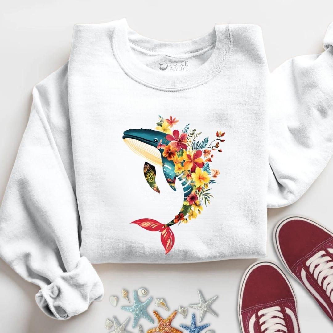Floral Whale Sweatshirt S / White