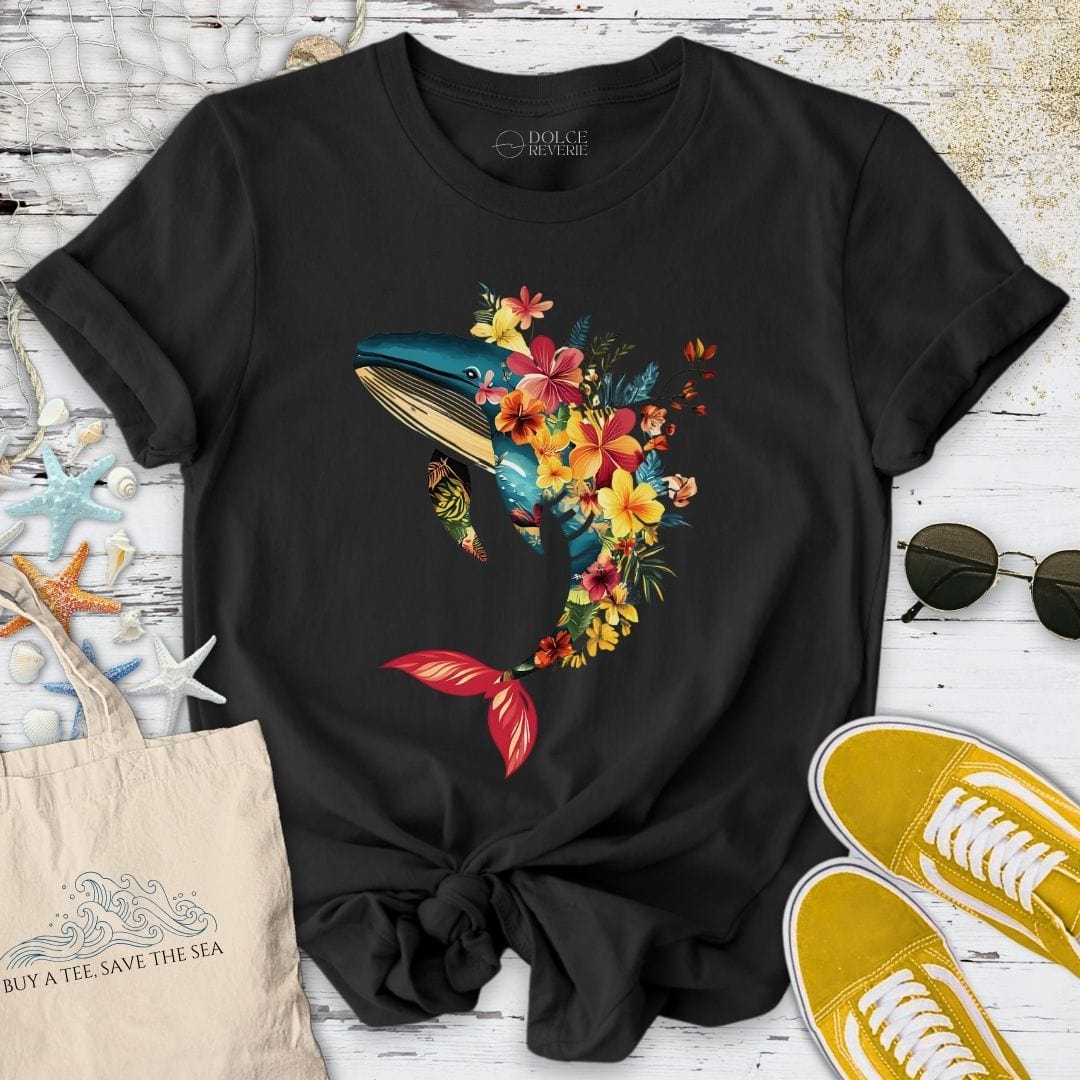 Floral Whale T-Shirt Black / S