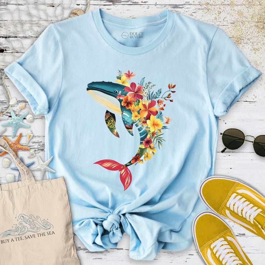 Floral Whale T-Shirt Light Blue / S