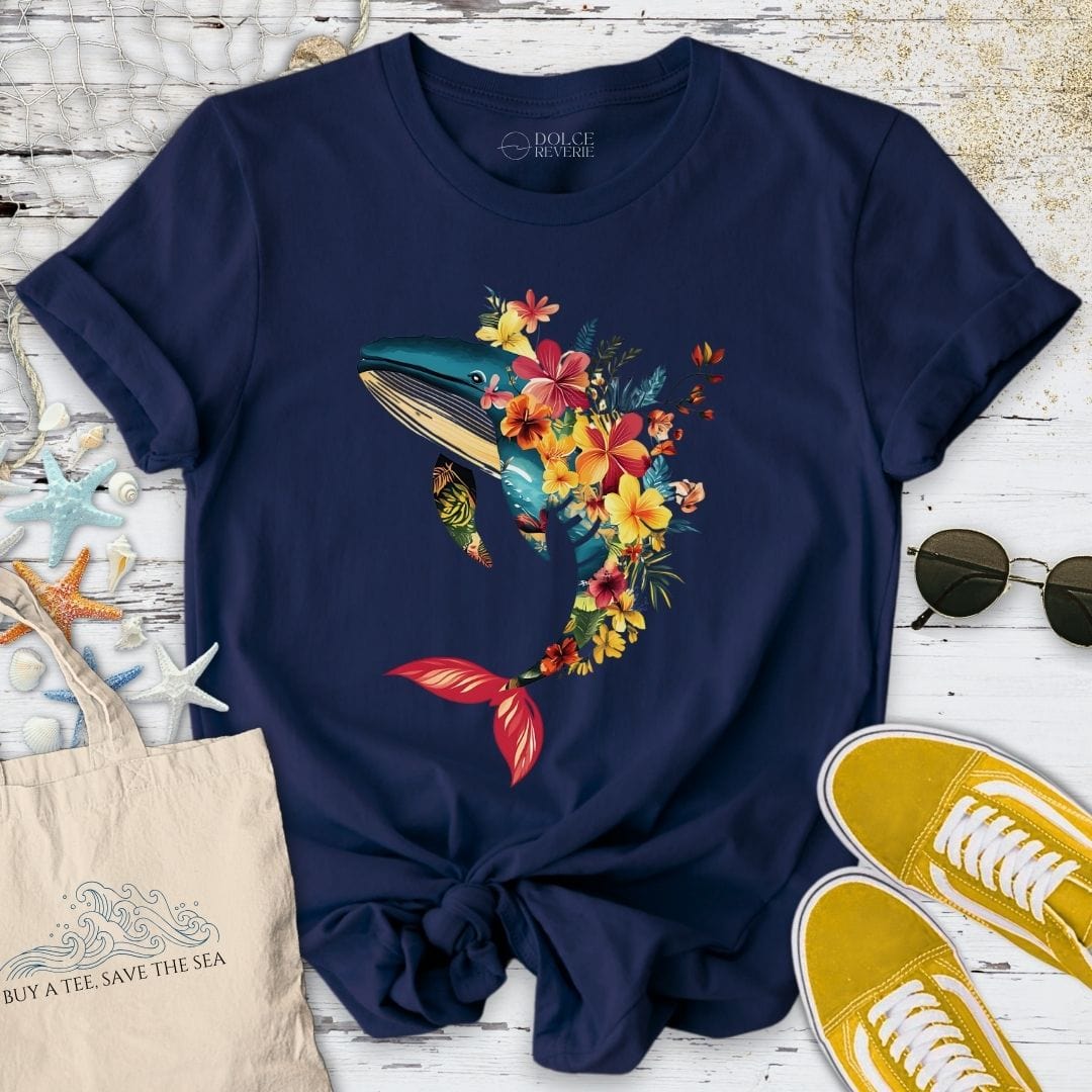 Floral Whale T-Shirt Navy / S
