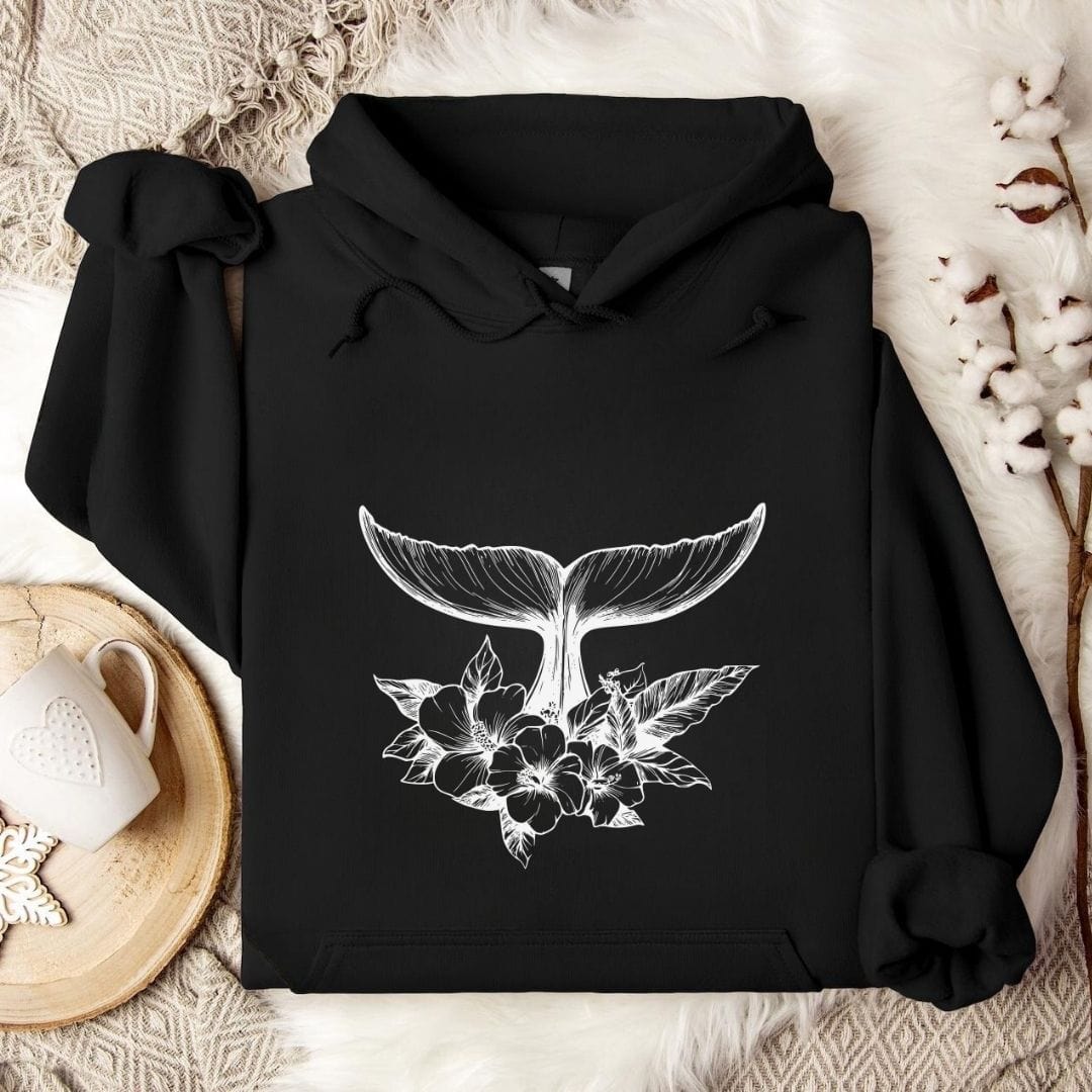 Floral Whale Tail Hoodie Black / S