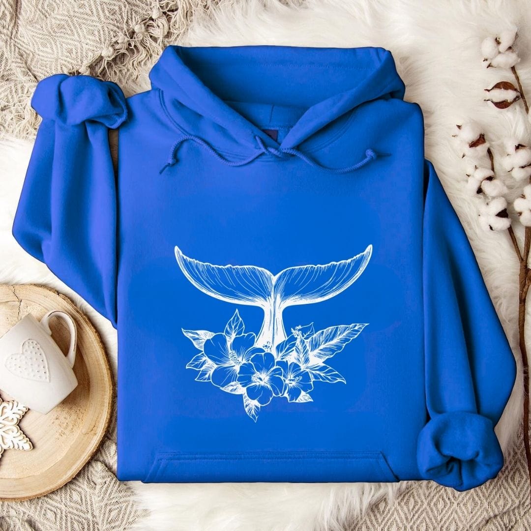 Floral Whale Tail Hoodie Royal / S